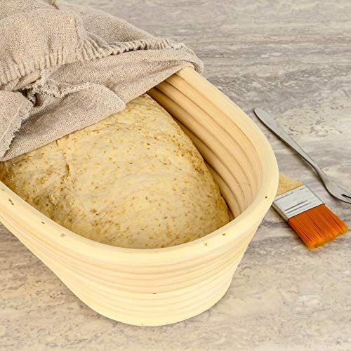 Canasta Panificadora Banneton | Canasta de masa para hornear Brotform | Masa De Ratán Rising Sourdough Set | Cepillo, forro y pan tenedor GRATIS | M&W (Oval)