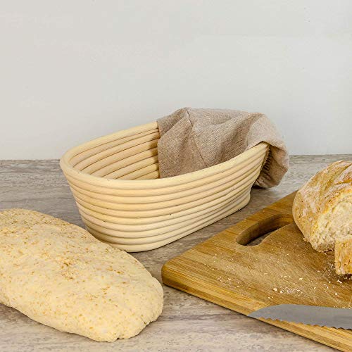 Canasta Panificadora Banneton | Canasta de masa para hornear Brotform | Masa De Ratán Rising Sourdough Set | Cepillo, forro y pan tenedor GRATIS | M&W (Oval)