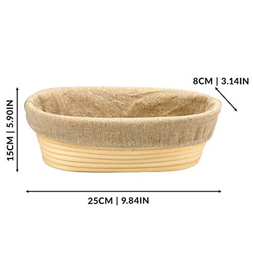 Canasta Panificadora Banneton | Canasta de masa para hornear Brotform | Masa De Ratán Rising Sourdough Set | Cepillo, forro y pan tenedor GRATIS | M&W (Oval)