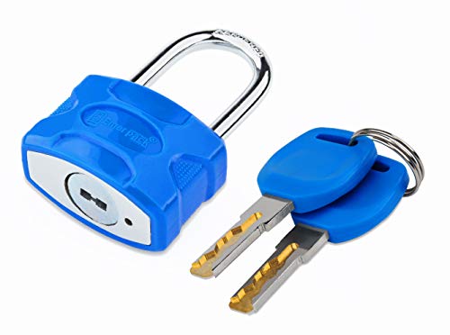 Candado con Llave de Corte Laser de Alta Seguridad/Candados Antirrobo Para Taquilla de Vestuario, Gym/Gimnasio, Escuela, Puerta, Verja, Reja/Duro y Robusto Llave de Coche Arco Largo 3 Colores (Azul)