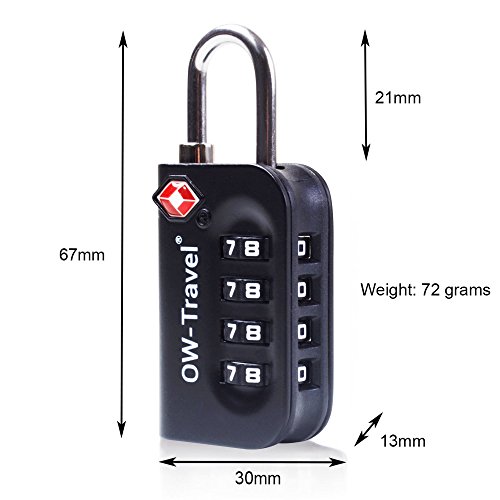 Candados TSA Combinacion Antirobo Maleta - Alta Seguridad Combinación 4 Digitos. Cerradura para Funda Maletas de Viaje, Caja Herramientas, Taquillas Vestuario, Locker : Candados Numerico Negro 2