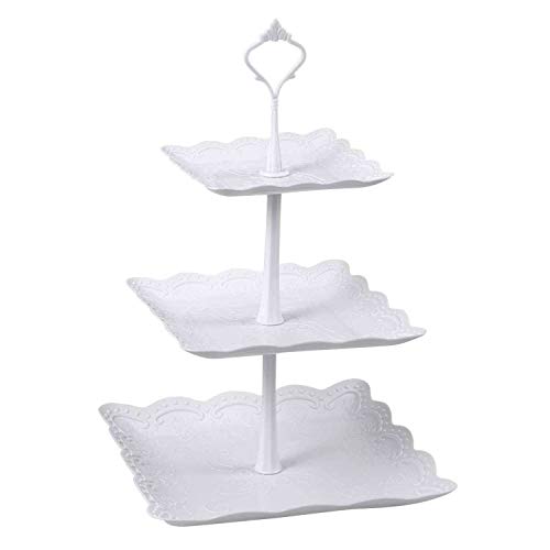 Candora Soporte cuadrado de plástico de 3 niveles para tartas, para fiestas y comida, juego de mesa de postre y servir de pizarra