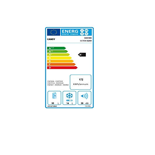 Candy CCTOS542XH - Frigorífico con zona congelador, 95 litros nevera, 14 litros congelador, eficiencia energética A+, 39db, color inox