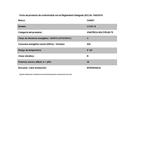 Candy CCVB 15 Integrado Nevera de vino Negro 7botella(s) C - Enfriador de vino (Integrado, Negro, 7 estanterías, 1 puerta(s), Negro, Cromo)