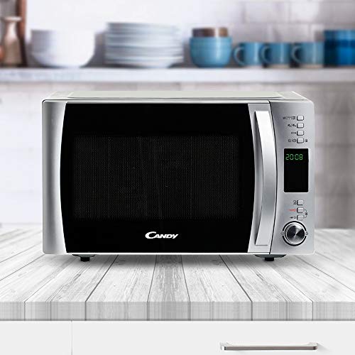 Candy CMXG22DS Microondas con Grill y Cook In App, 40 programas automáticos, plato giratorio 24.5 cm, 800 W-1000 W, 22 litros, Acero Inoxidable, silver