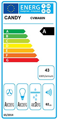 Candy CVMA60N - Campana de diseño a pared - Acero inoxidable 620m³/h - Clase A - 58 dBA
