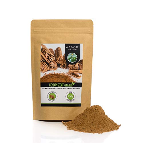 Canela de Ceilán en polvo (250g), 100% natural, suavemente secada y molida, vegana y sin aditivos