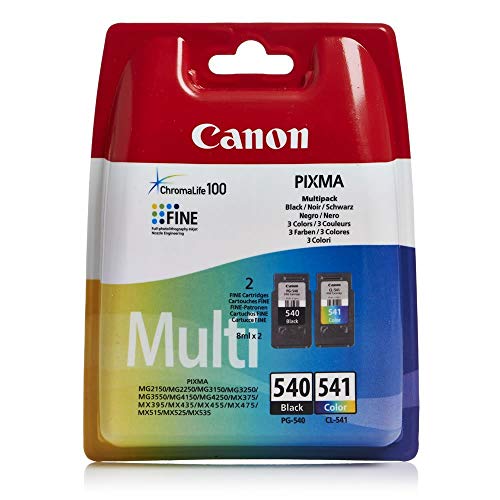 Canon PG-540+CL-541 Cartuchos de tinta original Negro y Tricolor para Impresora de Inyeccion de tinta Pixma TS5150,5051-MX375,395,435,455,475,515,525,535-MG2150,2250,3150,3250,3550,3650,4150,4250