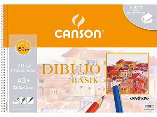 Canson Guarro Dibujo Basik Álbum Espiral Microperforado, Blanco, 32,5x46