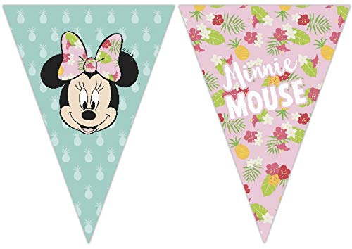 CAPRILO Lote de 2 Guirnaldas Banderines Decorativas Infantiles Minnie Mouse Tropical .Regalos Fiestas de Cumpleaños, Bodas, Bautizos, Comuniones y Eventos.  Decoración Hogar.