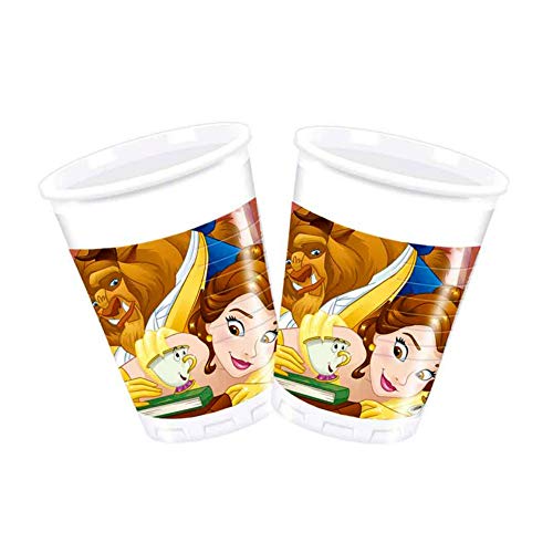 CAPRILO Lote de 24 Vasos de Infantiles Decorativos Bella y Bestia Disney. Vajillas y Cuberterías Desechables. Juguetes y Regalos Fiestas de Cumpleaños, Bodas, Bautizos, Comuniones y Eventos.   