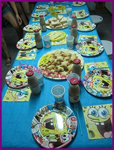 CAPRILO. Lote de Cubiertos Infantiles Desechables Bob Esponja (16 Vasos, 16 Platos y 16 Servilletas) .Vajillas y Complementos. Juguetes para Fiestas de Cumpleaños, Bodas, Bautizos y Comuniones.