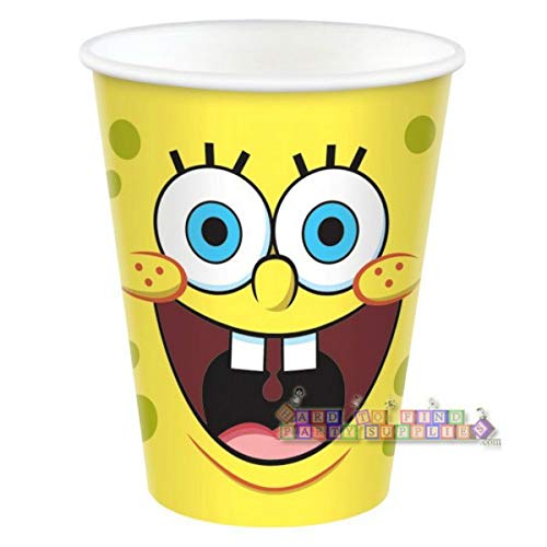 CAPRILO. Lote de Cubiertos Infantiles Desechables Bob Esponja (16 Vasos, 16 Platos y 16 Servilletas) .Vajillas y Complementos. Juguetes para Fiestas de Cumpleaños, Bodas, Bautizos y Comuniones.