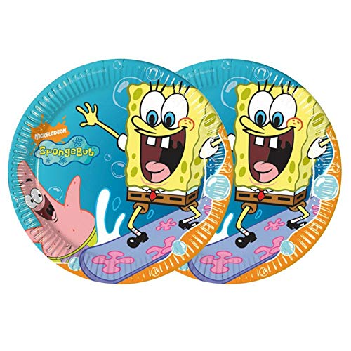 CAPRILO. Lote de Cubiertos Infantiles Desechables Bob Esponja (16 Vasos, 16 Platos y 16 Servilletas) .Vajillas y Complementos. Juguetes para Fiestas de Cumpleaños, Bodas, Bautizos y Comuniones.