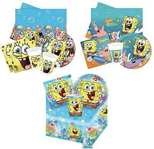 CAPRILO. Lote de Cubiertos Infantiles Desechables Bob Esponja (16 Vasos, 16 Platos y 16 Servilletas) .Vajillas y Complementos. Juguetes para Fiestas de Cumpleaños, Bodas, Bautizos y Comuniones.