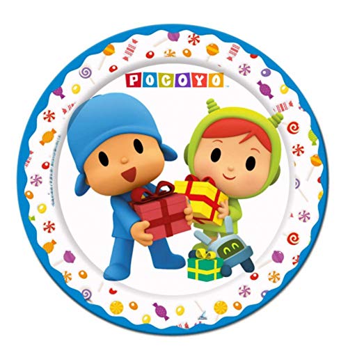 CAPRILO Lote de Cubiertos Infantiles Desechables Pocoyo con Niña (8 Vasos, 8 Platos y 20 Servilletas) .Vajillas y Complementos. Juguetes y Regalos de Cumpleaños, Bodas, Bautizos y Comuniones.