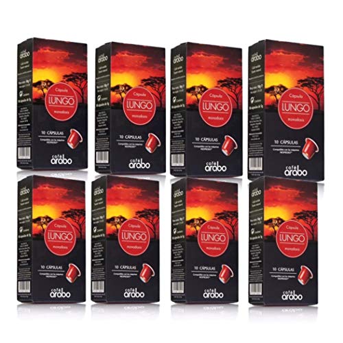 Capsulas Café Nespresso Compatibles – 80 Capsulas (Pack de 8 x 10) Espresso – 100% Arabica Africanos de Kenya y Etiopia - Lungo