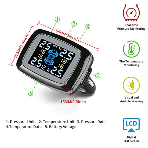 Car Rover® Sensor de presión/monitor( Conjunto) sobre neumático de coche, TPMS Sistema inalámbrico de seguridad de alarma ( Sensor externo)