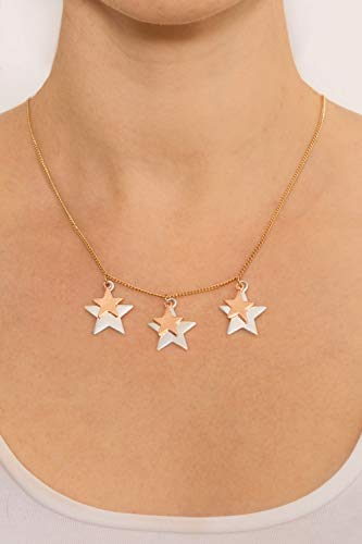 Caramel Jewellery London Collar de Encanto de Estrella Doble en Cascada 18ct 3 Color Dorado. Collar de Estrellas Celeste para Mujeres Damas Collar Largo 40cm