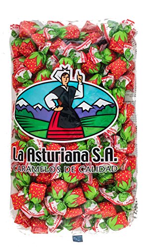 Caramelo Fresnata La Asturiana - Delicioso caramelo cuyo corazón está relleno de sabor de fresas con nata, sin gluten, bolsa de 1 kilo