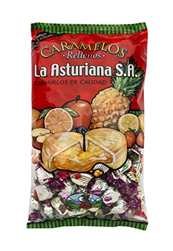 Caramelo Relleno de Fruta La Asturiana - Caramelo duro relleno de mermelada de fruta, diversos sabores, bolsa de 1 kilo, sin gluten