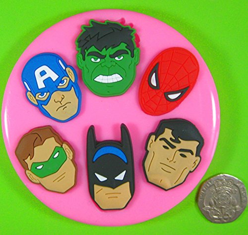 Caras de superhéroes Molde de silicona para la torta de Decoración Pastel de Cupcake Toppers Glaseado Sugarcraft Tool por Fairie Blessings