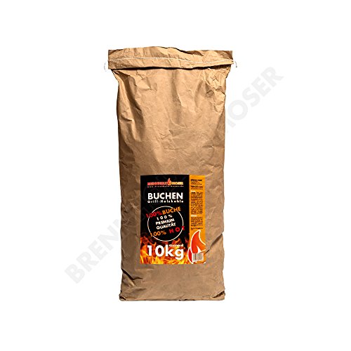 Carbón de madera de haya para barbacoa, parrilla carbón carbón grande, 10 kg, Madera de Haya, Premium Calidad, también para Lotus y Weber Barbacoa Adecuado, 1 x Saco de 10 kg, Gastos de Envío libre