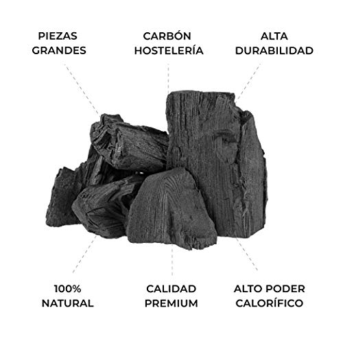 Carbon Vegetal Barbacoa Natural sin Humo carbones para barbacoas de Quebracho Blanco Argentino Alto Poder calorifico White Edition (Carbón Vegetal, 1 Saco + Caja 32 Encendedores)