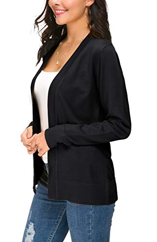 Cárdigan de Punto Ligero Delantero Abierto de Manga Larga para Mujer (XL, Negro)