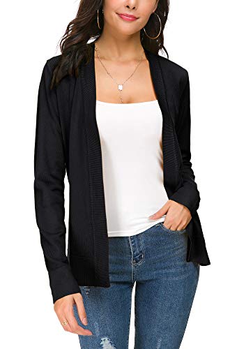 Cárdigan de Punto Ligero Delantero Abierto de Manga Larga para Mujer (XL, Negro)