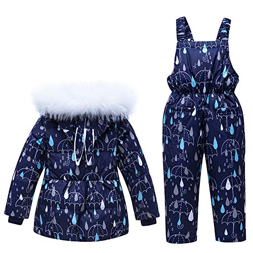 Caretoo - Chaqueta de invierno para niños y niñas, con capucha, protección contra el frío Azul azul marino etiqueta 110 cm/altura 94/104 cm