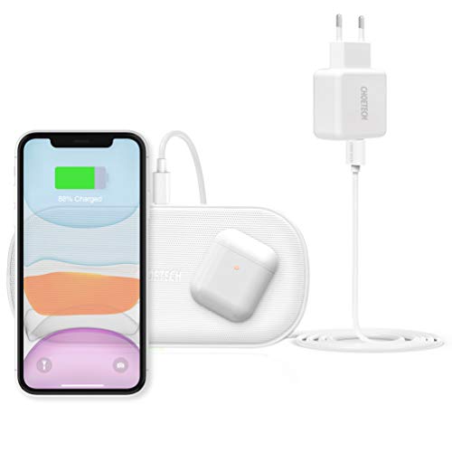 Cargador Inalámbrico Doble, CHOETECH Wireless Charger 5 Bobinas, con Adaptador QC 3.0, 7.5W para iPhone 11/11Pro/SE 2020/XR/XS/X/8, 10W Galaxy S20/S20+/Note10/S10/S9/S8 y 5W Huawei y Xiaomi, Airpods 2