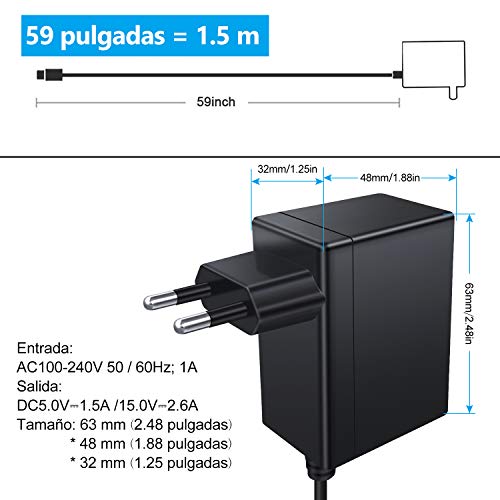 Cargador Nintendo Switch Kimood Cargador y Adaptador Nintendo Switch Lite 15V-2.6A Carga Rápida Type C, Cargador para Switch Dock y Mando para Nintendo Switch, Compatible com Modo TV