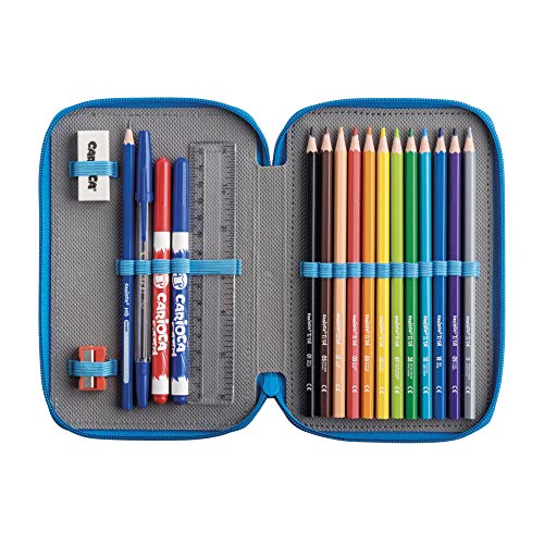 CARIOCA Estuche Colors | Estuche 3 Cremalleras con Material Escolar Escuela Infantil Primaria Secundaria con 18 Lápices de Colores 18 Rotuladores Punta Fina 2 Rotuladores para Tejidos y Set Papelerías