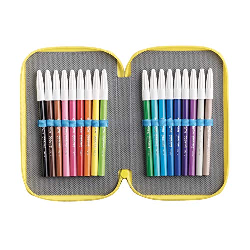 CARIOCA Estuche Colors | Estuche 3 Cremalleras con Material Escolar Escuela Infantil Primaria Secundaria con 18 Lápices de Colores 18 Rotuladores Punta Fina 2 Rotuladores para Tejidos y Set Papelerías