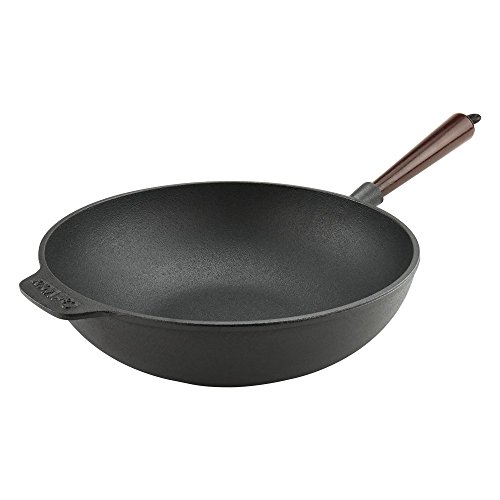 Carl Victor - Sartén Wok de Hierro Fundido 30 cm con Mango de Madera, Inducción