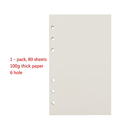 Carpeta de recambio A6 de 6 anillas,6 agujeros,papel blanco recargable para carpeta de hojas sueltas,cuaderno de cuaderno,diario de viaje,80 hojas/160 páginas,Blank White Paper