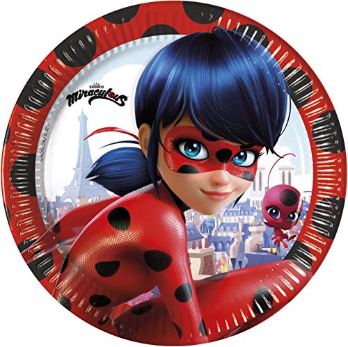 Carpeta - Set de Fiesta de 37 Piezas * Miraculous Ladybug * con Platos de Papel + servilletas + Vasos + decoración para cumpleaños Infantiles o Fiestas temáticas de superhéroes