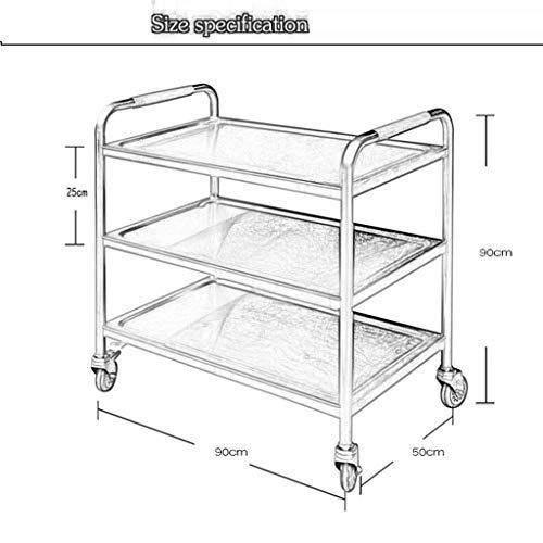 carretilla Carro De Comedor De Tres Niveles, Carro Multifunción, Carro De Marcha Atrás Móvil, Carro De Servicio De Doble Freno, Automóvil De Hostelería Anticorrosión Y Antioxidante, con 100 Kg