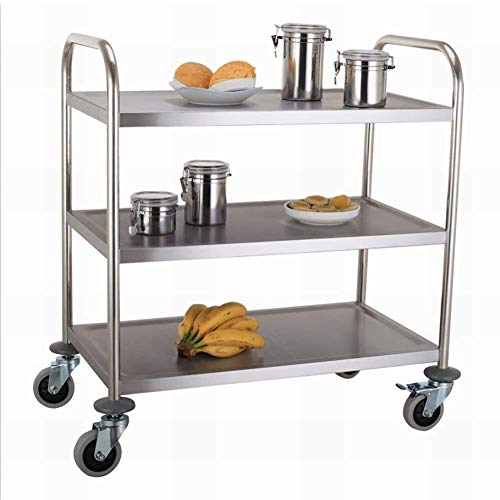 Carretilla con ruedas Herramienta Carrito hostelería acero inoxidable con rueda freno, Carretilla para servir servicio pesado 2/3 niveles para restaurantes, Capacidad carga 150 kg (Color: 3 niveles,