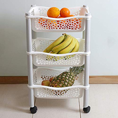 Carrito cocina con ruedas auxiliar carrito frutas y verduras organizador frutero carro verdulero modernos Plastico de uso Rudo - Blanco