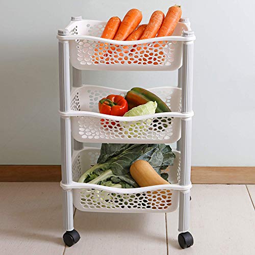 Carrito cocina con ruedas auxiliar carrito frutas y verduras organizador frutero carro verdulero modernos Plastico de uso Rudo - Blanco