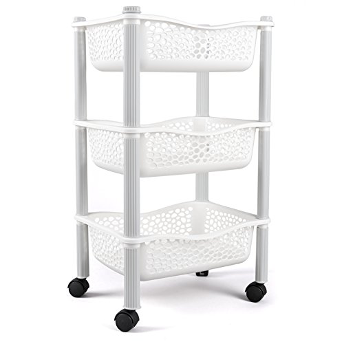 Carrito cocina con ruedas auxiliar carrito frutas y verduras organizador frutero carro verdulero modernos Plastico de uso Rudo - Blanco