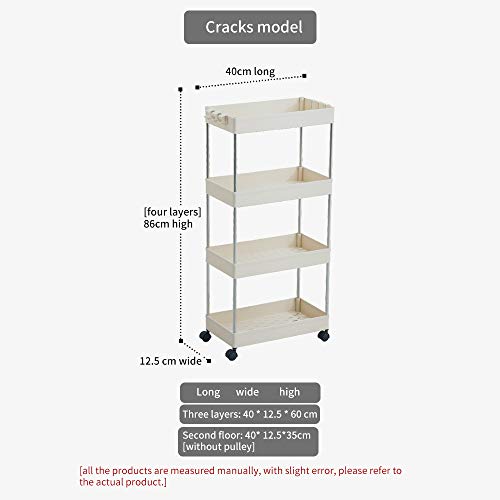 Carrito Cocina Delgado que Ahorra Espacio, ABEDOE Carrito de Cocina Estrecho de 4 Capas,Estante Multipropósito de Plástico con Ruedas para Baño