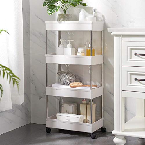 Carrito De Almacenamiento Delgado De 3/4 Niveles Organizador De Unidad De Estantería Estrecha Carro De Almacenamiento Deslizable Bastidor De Torre para Cocina Baño, Blanco