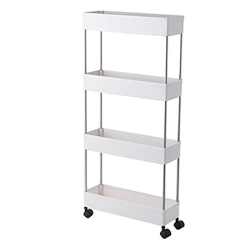 Carrito De Almacenamiento Delgado De 3/4 Niveles Organizador De Unidad De Estantería Estrecha Carro De Almacenamiento Deslizable Bastidor De Torre para Cocina Baño, Blanco