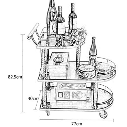 Carrito de cocina de 3 niveles con carrito con ruedas con cerradura, Carrito de cocina de madera Sd de estilo europeo Carrito de servicio Carrito de cocina con barandillas, 770X400X825Mm, Color secoy