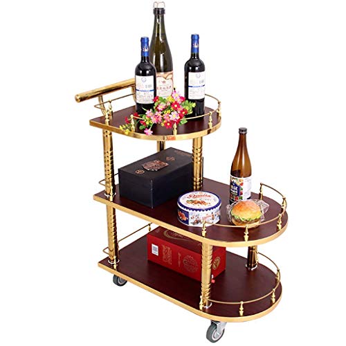 Carrito de cocina de 3 niveles con carrito con ruedas con cerradura, Carrito de cocina de madera Sd de estilo europeo Carrito de servicio Carrito de cocina con barandillas, 770X400X825Mm, Color secoy