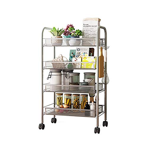 Carro Carrito de Cocina de 4 Niveles con 4 Ruedas y 5 Ganchos, Carrito de Almacenamiento, Servicio para la Cocina, Baño, Restaurante, etc, 44 * 26 * 85 cm