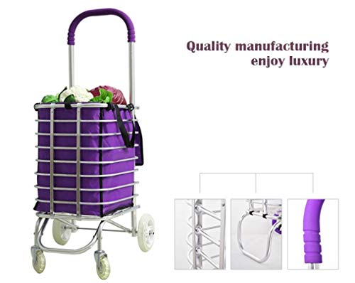 Carro de Equipaje Plegable portátil de aleación de Aluminio PU con Capacidad para 4 Ruedas, 93 cm, Morado y Blanco, Grande, b